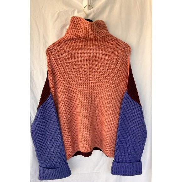 Free People Park City Colorblock Chunky Waffle Knit Oversized Sweater Size XS - Picture 5 of 9
